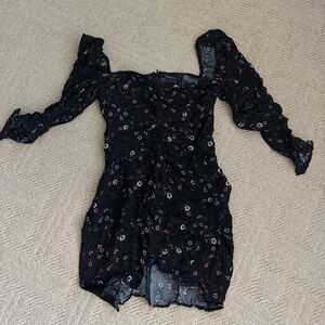 Floral Black Dress with Puff Sleeves
